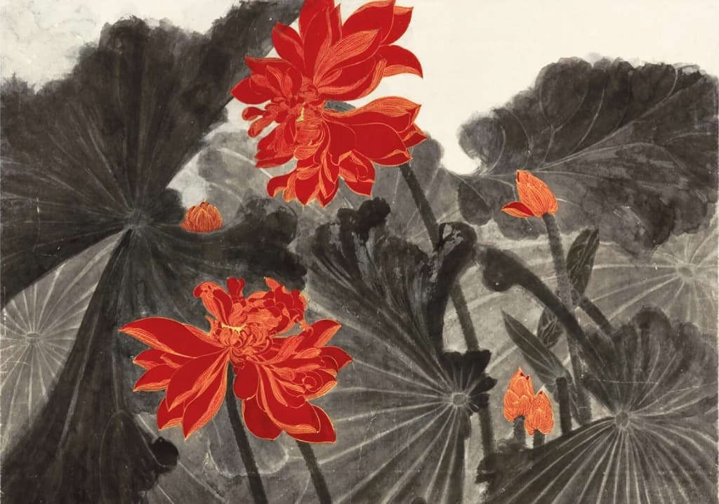 red lotus painting